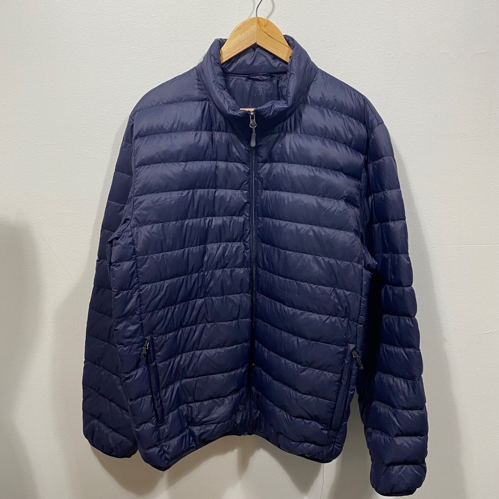Navy Blue Down Puffer Jacket Mens Large Lightweight Quilted Full Zip Coat Travel